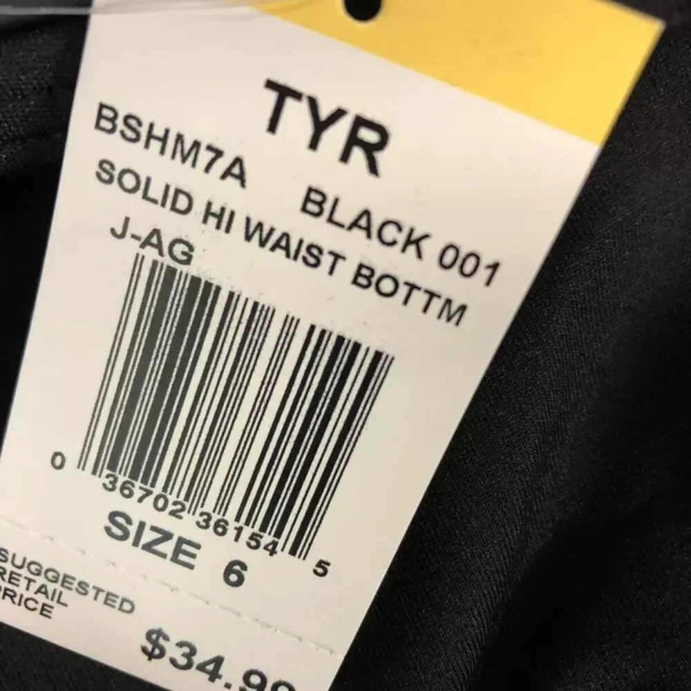 TYR, Women’s High Waisted Black Bikini Bottom, Size 6